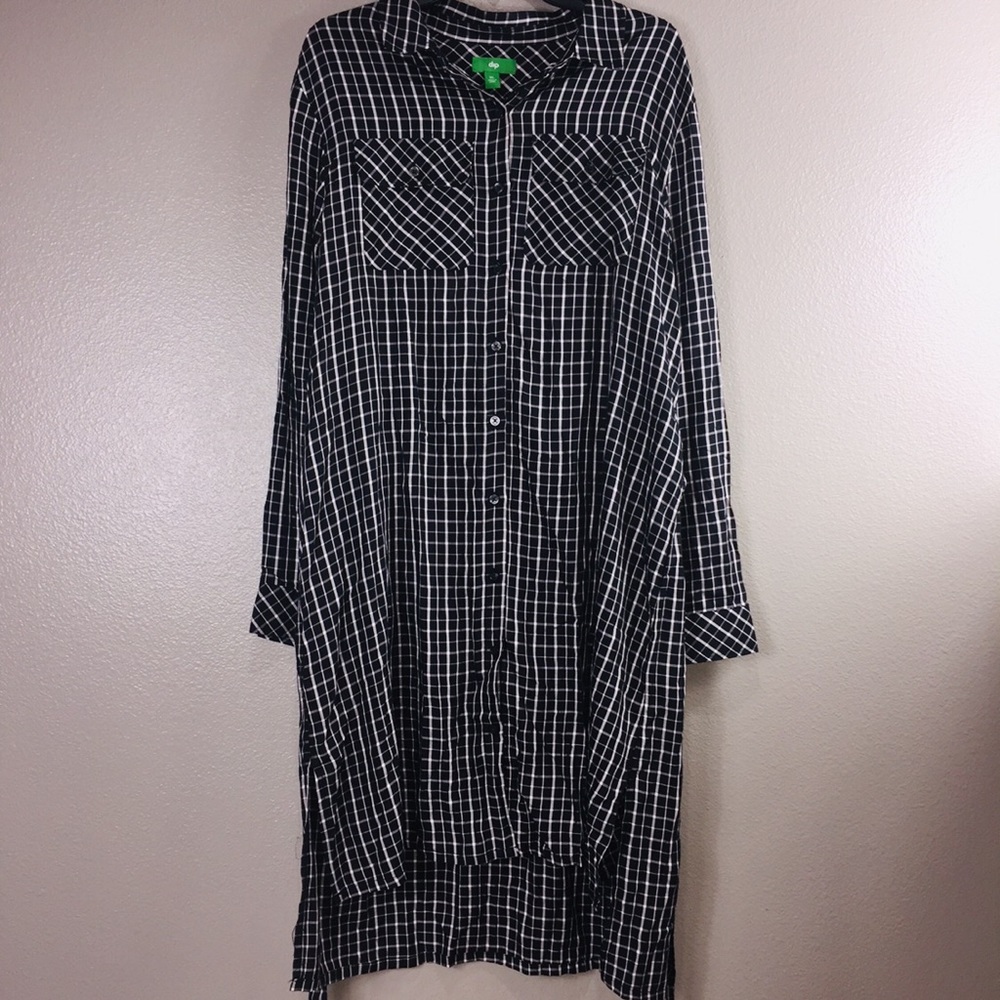 Navy and White Long Sleeve Plaid Shirt Dress